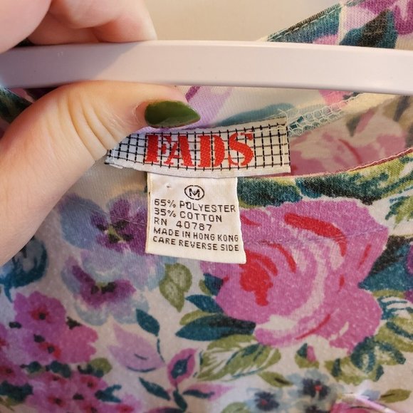 Vintage 80s Sz M/L Floral Longsleeve Drop Waist Knit Midi Dress Pockets - Picture 6 of 7